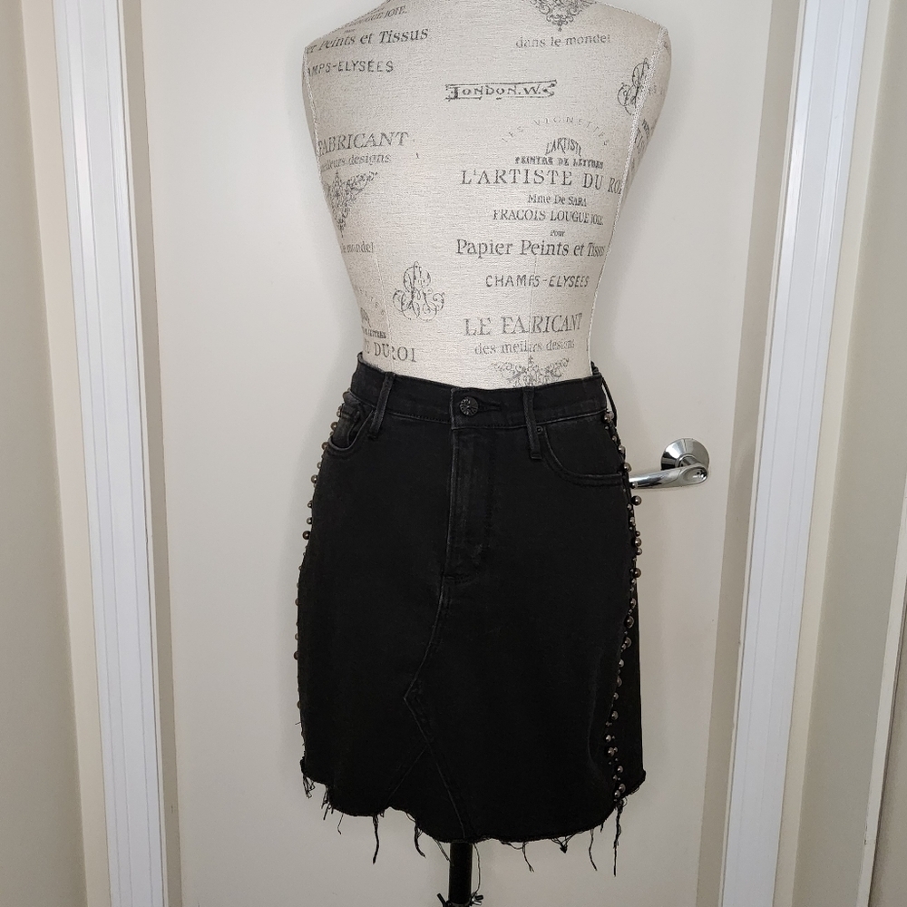 Black Deconstructed Denim Mini Pencil Skirt